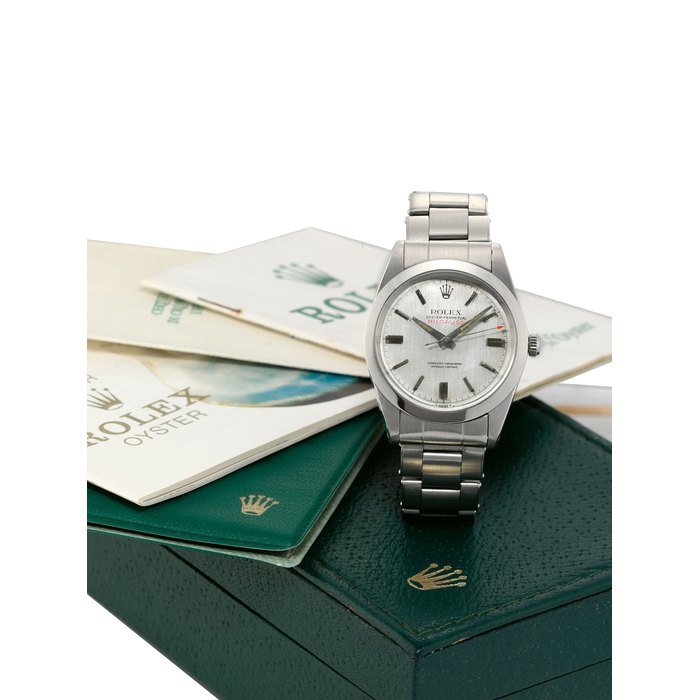 Rolex ROLEX. A FINE AND RARE STAINLESS STEEL AUTOMATIC ANTI-MAGNETIC WRISTWATCH WITH SWEEP CENTRE SECONDS, BRACELET AND ORIGINAL GUARANTEE SIGNED ROLEX, OYSTER PERPETUAL, MILGAUSS MODEL, REF. 1019, CASE NO. 2'005'043, CIRCA 1969
