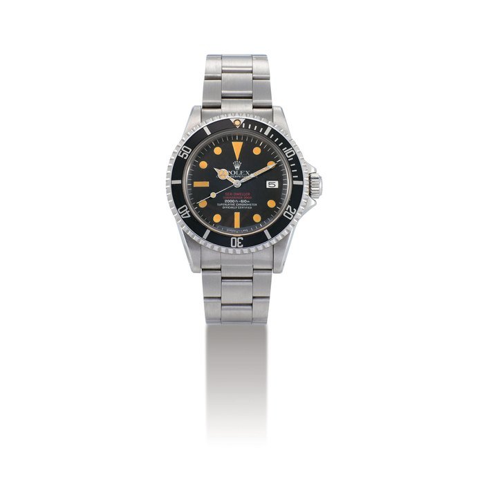 Rolex ROLEX. A RARE STAINLESS STEEL AUTOMATIC WRISTWATCH WITH SWEEP CENTRE SECONDS, DATE, GAS ESCAPE VALVE AND BRACELET SIGNED ROLEX, OYSTER PERPETUAL DATE, SEA-DWELLER, SUBMARINER 2000, 2000FT=610M, "DOUBLE RED" MODEL, REF. 1665, CASE NO. 4'073'788, CIRCA 1974