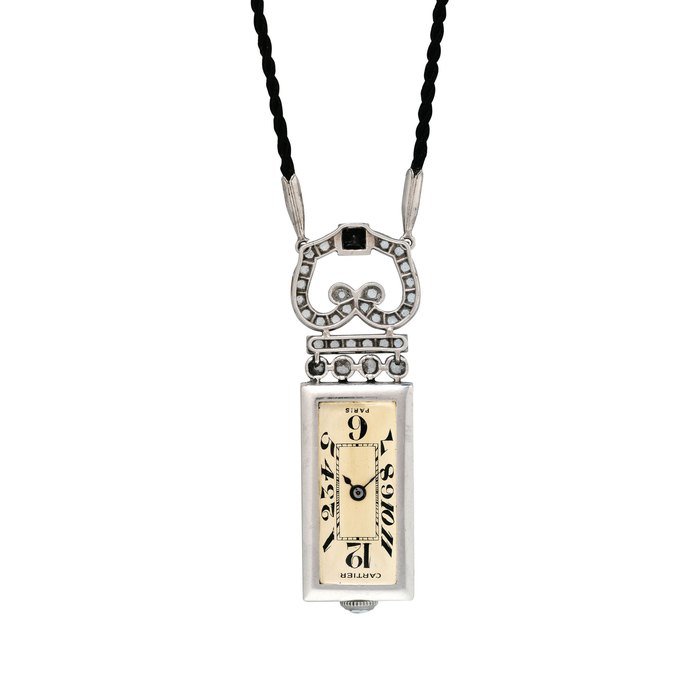 Cartier CARTIER. A FINE AND RARE PLATINUM, DIAMOND AND ONYX PENDANT WATCH SIGNED CARTIER PARIS, CASE NO. 3236, CIRCA 1920