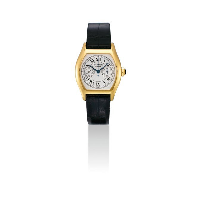 Cartier CARTIER. A FINE 18K GOLD TONNEAU-SHAPED SINGLE BUTTON CHRONOGRAPH WRISTWATCH SIGNED CARTIER, PARIS, TORTUE MODEL, REF. 2356, CASE NO. 0195 CC, CIRCA 2000