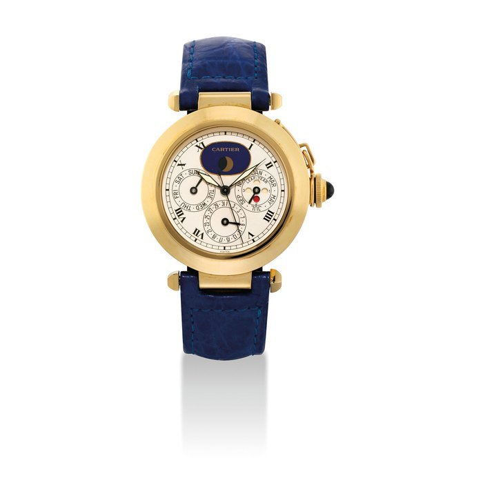 Cartier CARTIER. AN 18K GOLD PERPETUAL CALENDAR WRISTWATCH WITH SWEEP CENTRE SECONDS, MOON PHASES AND LEAP YEAR INDICATION SIGNED CARTIER, PASHA MODEL, REF. 30003, CASE NO. T 100037, CIRCA 1995