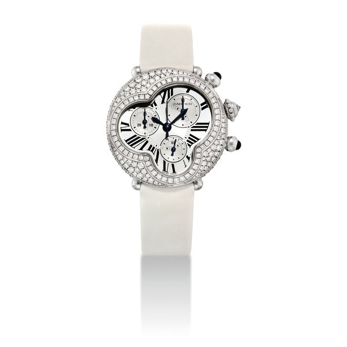 Cartier CARTIER. A LADY'S FINE AND RARE 18K WHITE GOLD AND DIAMOND-SET CHRONOGRAPH WRISTWATCH SIGNED CARTIER, LIBRE MODEL, REF. 2975, CASE NO. 25303MX, CIRCA 2008