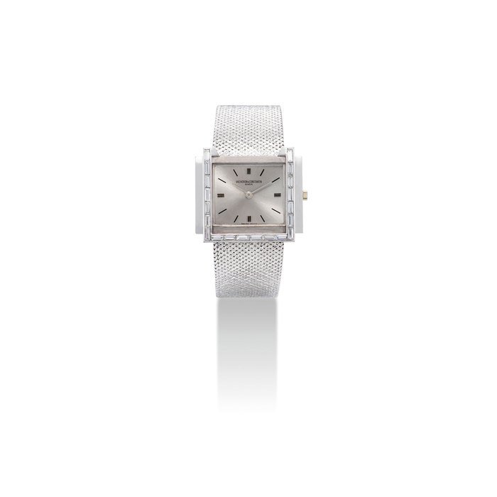 Vacheron Constantin VACHERON CONSTANTIN. A FINE, RARE AND THIN 18K WHITE GOLD AND DIAMOND-SET SQUARE BRACELET WATCH SIGNED VACHERON & CONSTANTIN, GENEVE, REF. 6808, MOVEMENT NO. 581'353, CASE NO. 404'029, CIRCA 1970