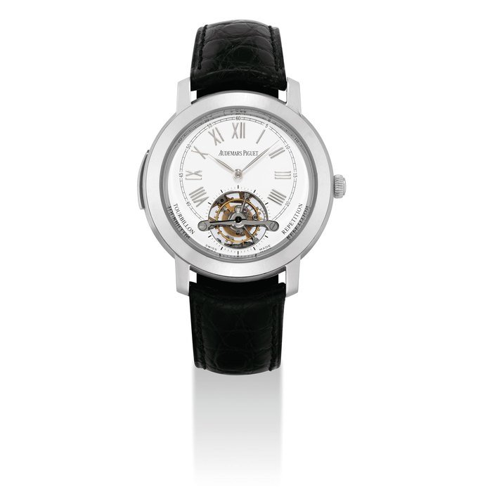 Audemars Piguet AUDEMARS PIGUET. A VERY FINE AND RARE 18K WHITE GOLD LIMITED EDITION MINUTE REPEATING TOURBILLON WRISTWATCH SIGNED AUDEMARS PIGUET, JULES AUDEMARS REPETITION MINUTE TOURBILLON MODEL, NO. 3, MOVEMENT NO. 438'831, CASE NO. E 7906, CIRCA 2008