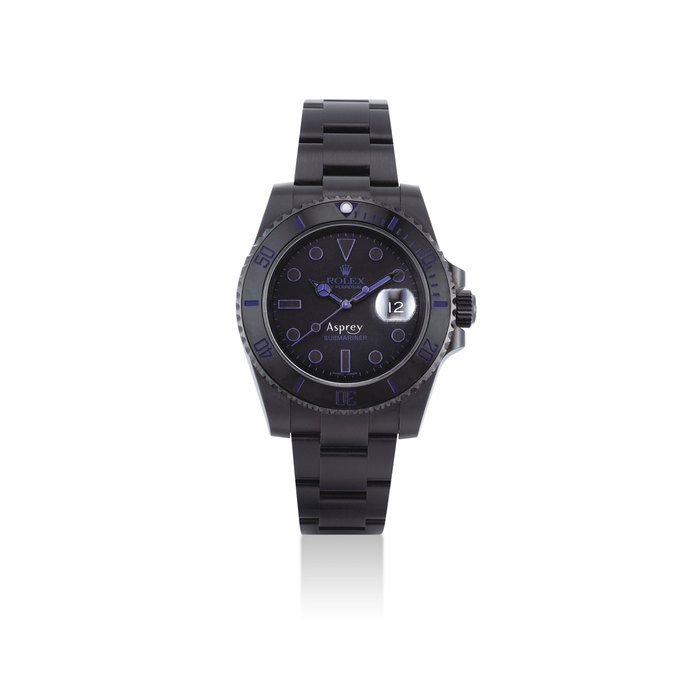 Bamford BAMFORD. A RARE PVD-COATED STAINLESS STEEL LIMITED EDITION AUTOMATIC WRISTWATCH WITH SWEEP CENTRE SECONDS, DATE AND BRACELET, MADE FOR ASPREY SIGNED ROLEX, OYSTER PERPETUAL DATE, SUBMARINER, ASPREY, NO. 11/25, REF. 16610, CASE NO. G731785, CIRCA 2012