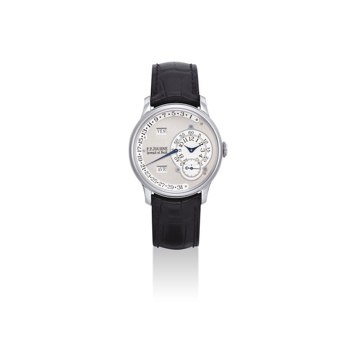 F.P. JOURNE. A VERY FINE AND RARE PLATINUM AUTOMATIC ANNUAL CALENDAR WRISTWATCH WITH RETROGRADE DATE SIGNED F.P. JOURNE, INVENIT ET FECIT, OCTA CALENDRIER MODEL, NO. 003-04Q, CIRCA 2004