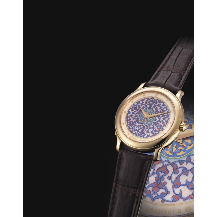 Vacheron Constantin VACHERON CONSTANTIN. A FINE AND VERY RARE 18K GOLD LIMITED EDITION AUTOMATIC WRISTWATCH WITH CHAMPLEVÉ ENAMEL DIAL SIGNED VACHERON CONSTANTIN, GENEVE, M. SECHAUD 01, MÉTIERS D'ART MODEL, NO., MOVEMENT NO. 861'549, CASE NO. 701'889, CIRCA 2001