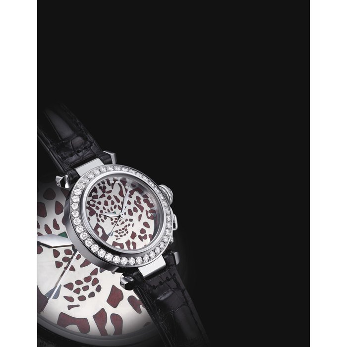 Cartier CARTIER. A FINE AND RARE 18K WHITE GOLD AND DIAMOND-SET LIMITED EDITION AUTOMATIC WRISTWATCH WITH SWEEP CENTRE SECONDS AND CHAMPLEVÉ ENAMEL DIAL SIGNED CARTIER, PASHA MODEL, NO., REF. 2528, CIRCA 2000