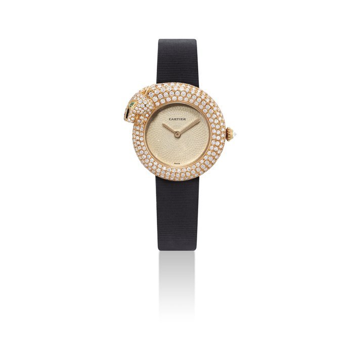 Cartier CARTIER. A LADY'S FINE AND RARE 18K GOLD, DIAMOND AND EMERALD-SET WRISTWATCH SIGNED CARTIER, PANTHÉRE 1925 MODEL, REF. 2309, CASE NO. DM10745, CIRCA 2005