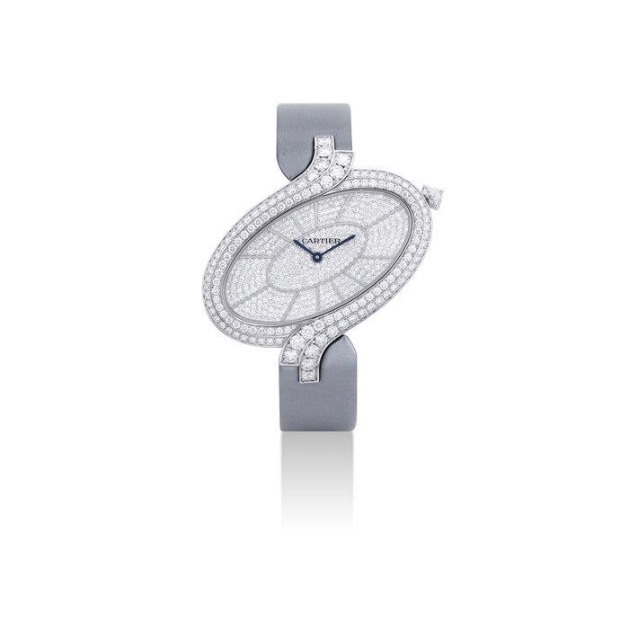 Cartier CARTIER. A LADY'S FINE, ELEGANT AND LARGE 18K WHITE GOLD DIAMOND-SET OVAL WRISTWATCH SIGNED CARTIER, DÉLICES DE CARTIER MODEL, REF. WG800022, CASE NOS. 3445 AND 860564QX, CIRCA 2012