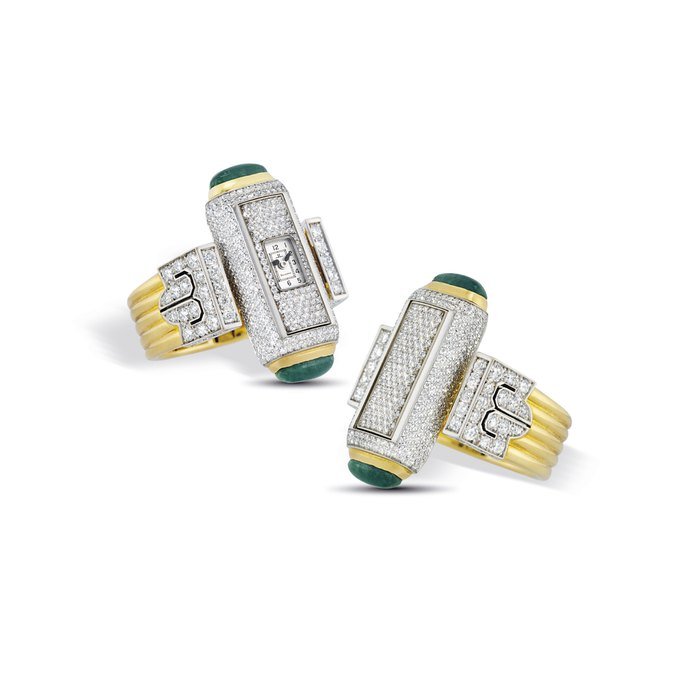 Jaeger-Lecoultre JAEGER-LECOULTRE. A FINE, VERY RARE AND UNIQUE 18K GOLD, DIAMOND AND EMERALD-SET REVERSIBLE RING WATCH SIGNED JAEGER-LECOULTRE, REVERSO MODEL, REF. 280.3.70, CASE NO. 177'887, CIRCA 1998