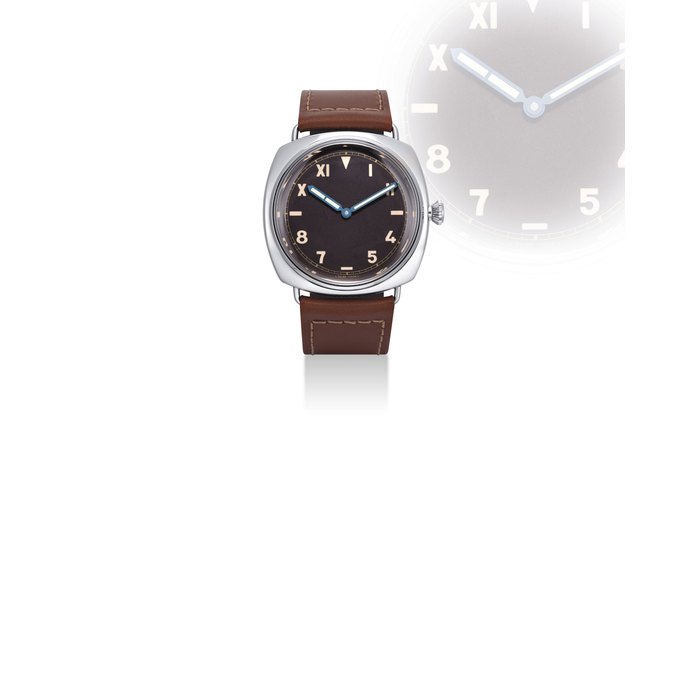 PANERAI. A FINE, RARE AND OVERSIZED PLATINUM LIMITED EDITION CUSHION-SHAPED WRISTWATCH WITH CALIFORNIA DIAL SIGNED OFFICINE PANERAI, BREVETTATO, RADIOMIR 1936 PLATINUM MODEL, REF. PAM00262, NO. I47/99, CASE NOS. OP6683 AND BB 1218480, MANUFACTURED IN 2006