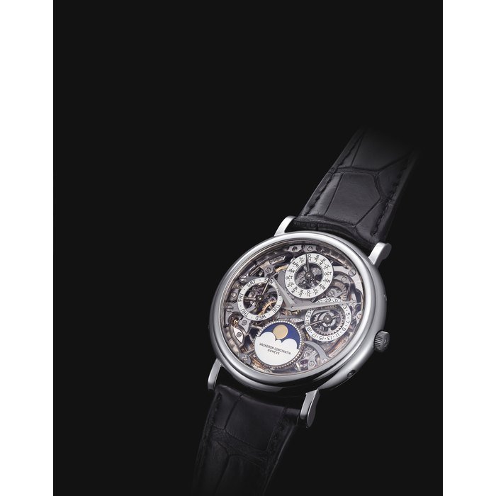 Vacheron Constantin VACHERON CONSTANTIN. A FINE AND RARE PLATINUM PERPETUAL CALENDAR SKELETONISED AUTOMATIC WRISTWATCH WITH MOON PHASES SIGNED VACHERON CONSTANTIN, GENEVE, PATRIMONY MODEL, MOVEMENT NO. 799'315, CASE NO. 626'509, CIRCA 1998