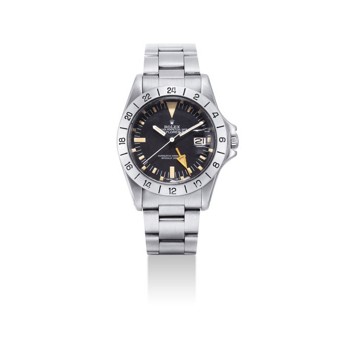 Rolex ROLEX. A RARE STAINLESS STEEL AUTOMATIC WRISTWATCH WITH SWEEP CENTRE SECONDS, 24 HOUR HAND, DATE AND BRACELET SIGNED ROLEX, OYSTER PERPETUAL DATE, EXPLORER II, STEVE MCQUEEN MODEL, REF. 1655, CASE NO. 3'505'753, CIRCA 1973