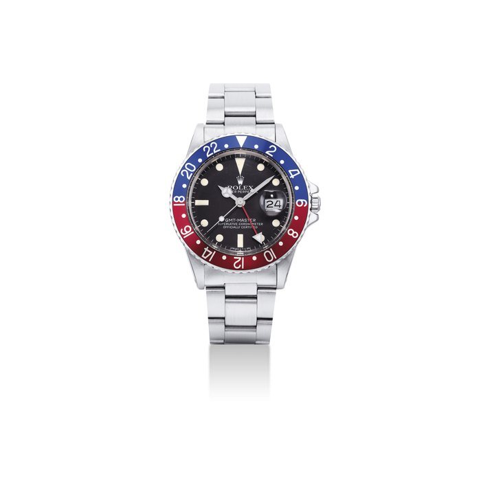 Rolex ROLEX. A RARE STAINLESS STEEL AUTOMATIC DUAL TIME WRISTWATCH WITH SWEEP CENTRE SECONDS, DATE, BRACELET AND GUARANTEE SIGNED ROLEX, OYSTER PERPETUAL, GMT-MASTER, REF. 1675, CASE NO. 2'971'129, CIRCA 1971 · 1675