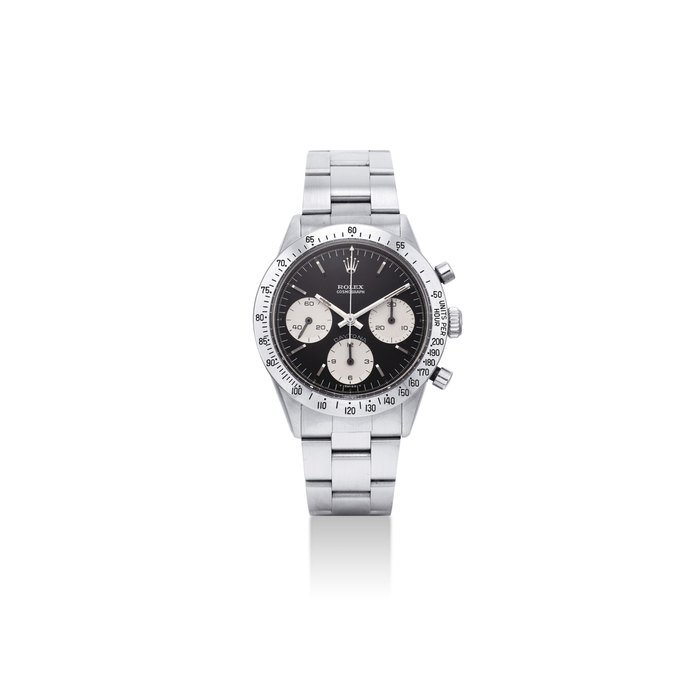 Rolex ROLEX. A FINE, ATTRACTIVE AND VERY RARE STAINLESS STEEL CHRONOGRAPH WRISTWATCH WITH BRACELET SIGNED ROLEX, COSMOGRAPH, "BLUE" DAYTONA MODEL, REF. 6262/6239, CASE NO. 2'533'376, CIRCA 1970 · 6262/6239