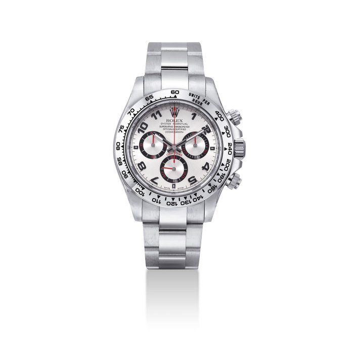 Rolex ROLEX. AN 18K WHITE GOLD AUTOMATIC CHRONOGRAPH WRISTWATCH WITH BRACELET SIGNED ROLEX, OYSTER PERPETUAL, COSMOGRAPH DAYTONA MODEL, REF. 116509, CASE NO. Z544982, CIRCA 2006