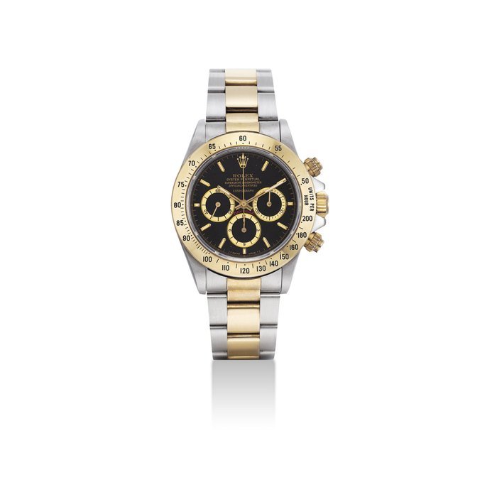 Rolex ROLEX. A STAINLESS STEEL AND GOLD AUTOMATIC CHRONOGRAPH WRISTWATCH WITH BRACELET SIGNED ROLEX, OYSTER PERPETUAL, COSMOGRAPH DAYTONA MODEL, REF. 16523, CASE NO. R912134, CIRCA 1988