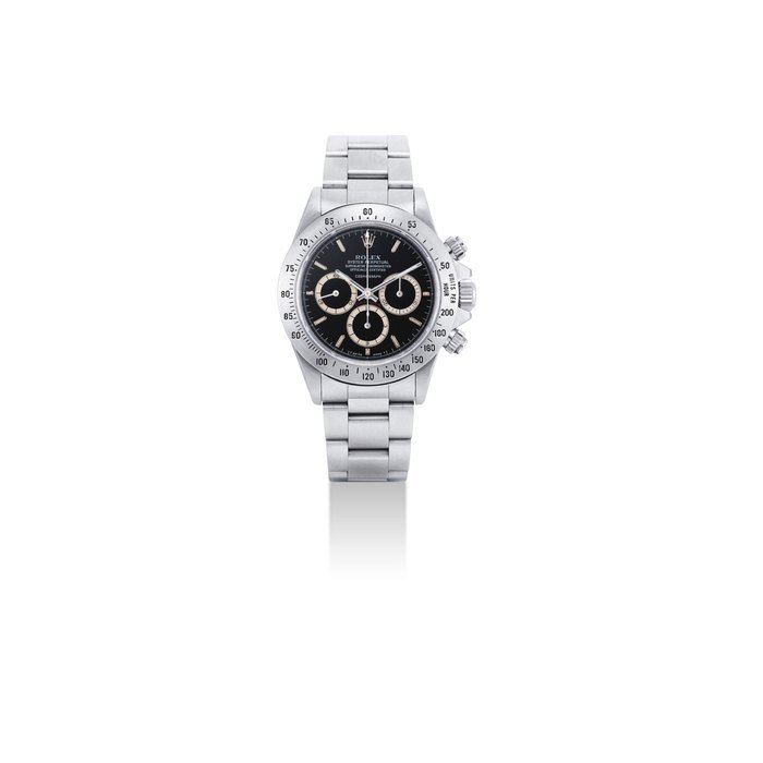 Rolex ROLEX. A RARE STAINLESS STEEL AUTOMATIC CHRONOGRAPH WRISTWATCH WITH BRACELET SIGNED ROLEX, OYSTER PERPETUAL, COSMOGRAPH, DAYTONA MODEL, REF. 16520, CASE NO. R944844, CIRCA 1988