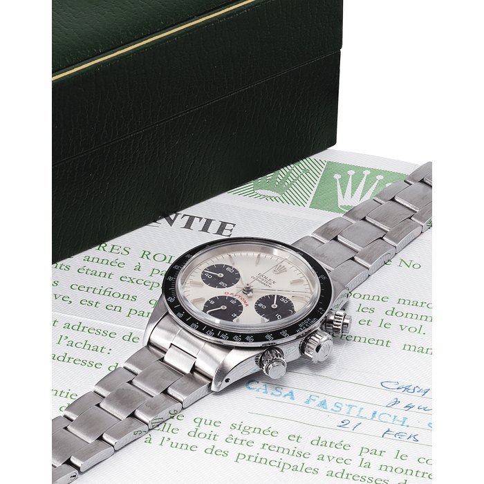 Rolex ROLEX. A RARE STAINLESS STEEL CHRONOGRAPH WRISTWATCH WITH BRACELET SIGNED ROLEX, OYSTER COSMOGRAPH DAYTONA, REF. 6263, CASE NO. 6'294'732, CIRCA 1980