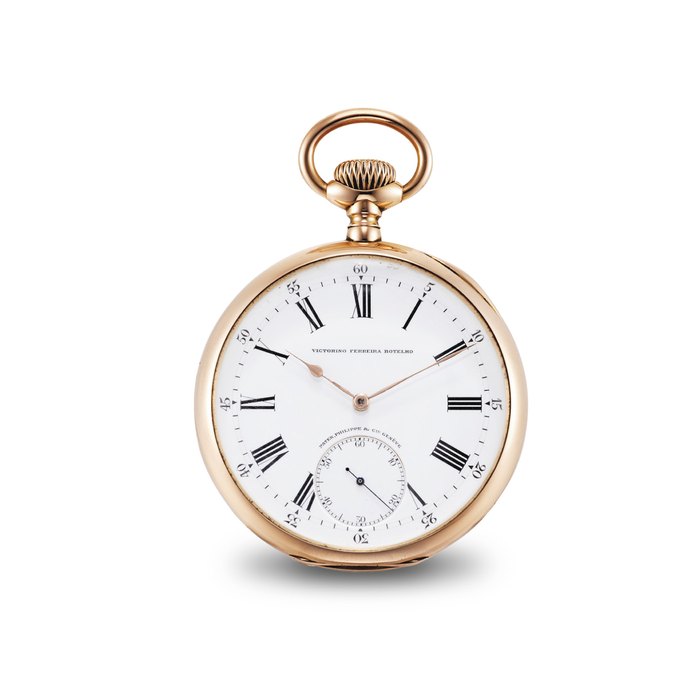 PATEK PHILIPPE. A FINE AND LARGE 18K PINK GOLD OPENFACE KEYLESS LEVER WATCH SIGNED PATEK PHILIPPE & CIE, GENEVE, VICTORINO FERREIRA BOTELHO, CHRONOMETRO GONDOLO, FABRICADO EXPRESSAMENTE PARA GONDOLO & LABOURIAU, RELOJOEIROS, RIO DE JANEIRO, MOVEMENT NO. 148'630, CASE NO. 251'909, MANUFACTURED IN 1908