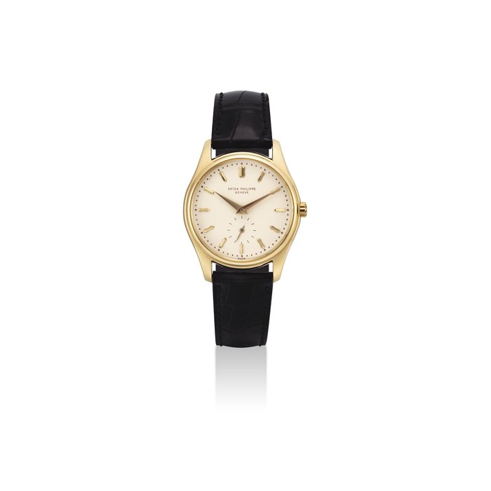 PATEK PHILIPPE. A VERY FINE AND RARE 18K GOLD AUTOMATIC WRISTWATCH WITH ENAMEL DIAL SIGNED PATEK PHILIPPE, GENEVE, REF. 2526, MOVEMENT NO. 761'560, CASE NO. 687'319, MANUFACTURED IN 1954