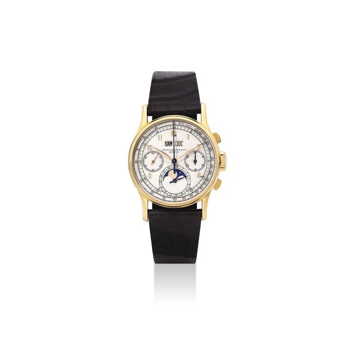 Patek Philippe PATEK PHILIPPE. A VERY FINE AND RARE 18K GOLD PERPETUAL CALENDAR CHRONOGRAPH WRISTWATCH WITH PHASES OF THE MOON SIGNED PATEK PHILIPPE & CO., GENEVE, REF. 1518, MOVEMENT NO. 863'471, CASE NO. 636'426, MANUFACTURED IN 1944 · 1518