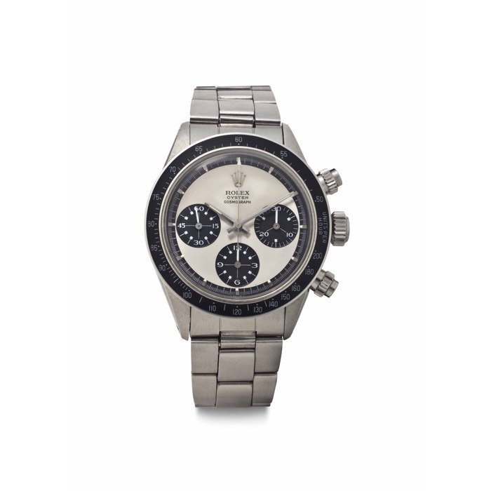 Rolex Rolex. A Very Rare and Extremely Attractive Stainless Steel Chronograph Wristwatch with Panda Dial and Bracelet SIGNED ROLEX, OYSTER COSMOGRAPH, PAUL NEWMAN MODEL, REF. 6263, CASE NO. 3'387'298, MANUFACTURED IN 1973