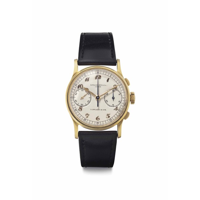 Patek Philippe & Tiffany & Co. A Very Rare 18k Gold Chronograph Wristwatch with Breguet Numerals and Oversized Registers SIGNED PATEK PHILIPPE, GENÈVE, RETAILED BY TIFFANY & CO., REF. 130, MOVEMENT NO. 862'291, CASE NO. 620'410, MANUFACTURED IN 1939