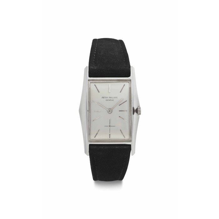 Patek Philippe. A Very Fine and Rare Platinum Rectangular-shaped Wristwatch SIGNED PATEK PHILIPPE, GENÈVE, REF. 2554, MOVEMENT NO. 976'842, CASE NO. 696'395, MANUFACTURED IN 1956