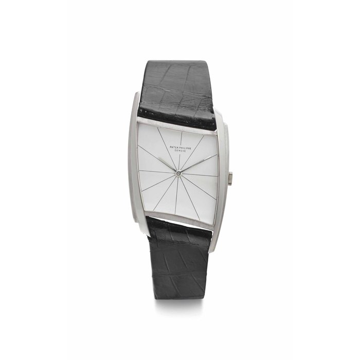Patek Philippe Patek Philippe. A Rare 18k White Gold Asymmetrical Wristwatch SIGNED PATEK PHILIPPE, GENÈVE, REF. 3424, MOVEMENT NO. 858'170, CASE NO. 2'633'485, MANUFACTURED IN 1965, Price & Market Data