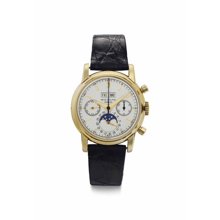Patek Philippe. A Fine and Very Rare 18k Gold Perpetual Calendar Chronograph Wristwatch with Moon Phases SIGNED PATEK PHILIPPE, GENÈVE, REF. 2499, 3RD SERIES, MOVEMENT NO. 869'476 CASE NO. 2'700'422, MANUFACTURED IN 1976