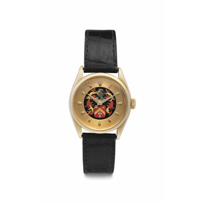Rolex Rolex. An Extremely Rare and Very Attractive 18k Gold Automatic Wristwatch with Center Seconds and Cloisonné Dial Signed Rolex, Ref. 6100, Case No. 902'545, Circa 1952