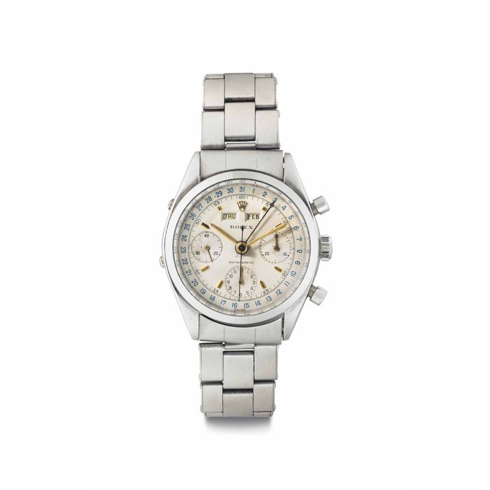 Rolex Rolex. A Very Fine and Rare Stainless Steel Triple Calendar Chronograph Wristwatch with Bracelet Signed Rolex, Antimagnetic, Jean-Claude Killy Model, Ref. 6236, Case No. 576’451, Circa 1960