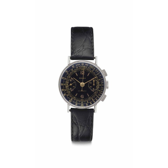 Rolex Rolex. A Stainless Steel Chronograph Wristwatch with Black Dial Signed Rolex, Antimagnetic, Ref. 3484, Case No. 041'498, Circa 1940