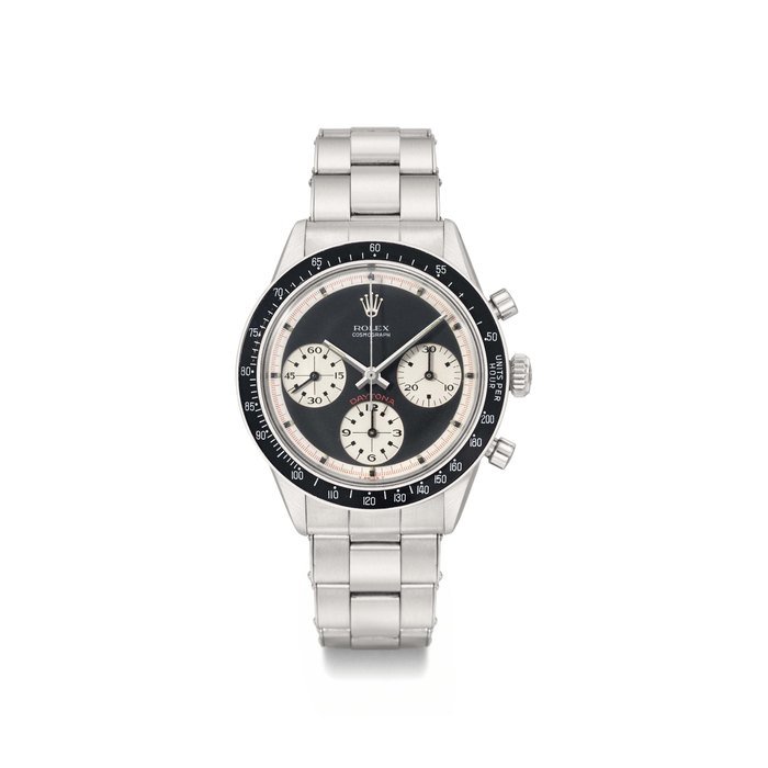Rolex Rolex. An extremely rare and attractive stainless steel chronograph wristwatch with bracelet, guarantee and box SIGNED ROLEX, COSMOGRAPH, DAYTONA, PAUL NEWMAN MODEL,RETAILED BY RICCIARDI, REF. 6241, CASE NO. 1'767'520, MANUFACTURED IN 1969