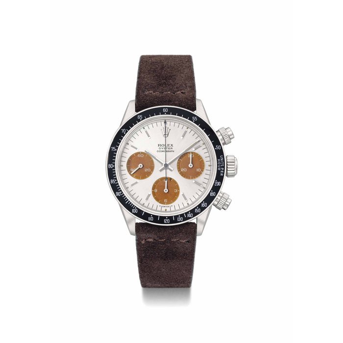 Rolex Rolex. A very rare and highly attractive stainless steel chronograph wristwatch with "tropical" subsidiary dials SIGNED ROLEX, OYSTER COSMOGRAPH, REF. 6263, CASE NO. 2'788'879, MANUFACTURED IN 1971