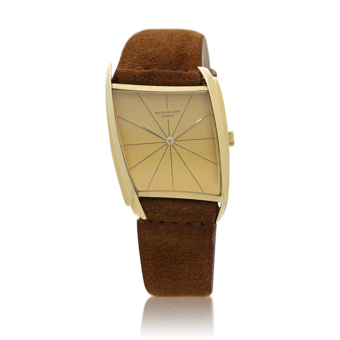 Patek Philippe Reference 3424   A yellow gold asymmetrical wristwatch, designed by Gilbert Albert, Circa 1962