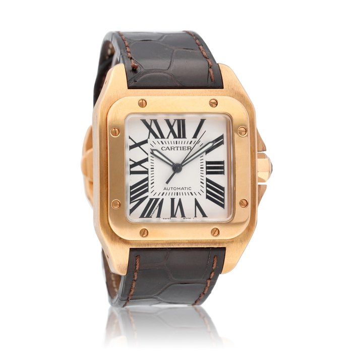 Cartier Santos 100 Reference 2792 A pink gold automatic wristwatch, Circa 2006