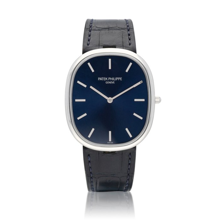 Patek Philippe Golden Ellipse, Ref. 5738P Platinum wristwatch with blue gold sunburst dial Circa 2011