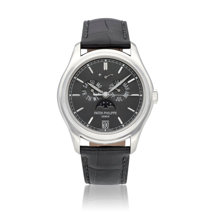 Patek Philippe Ref. 5146P Platinum annual calendar wristwatch with moon phases and power reserve indication Circa 2008