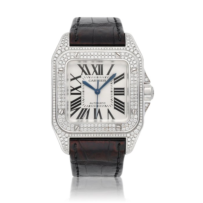 Cartier Santos 100, Ref. 2881 White gold and diamond-set wristwatch Circa 2006