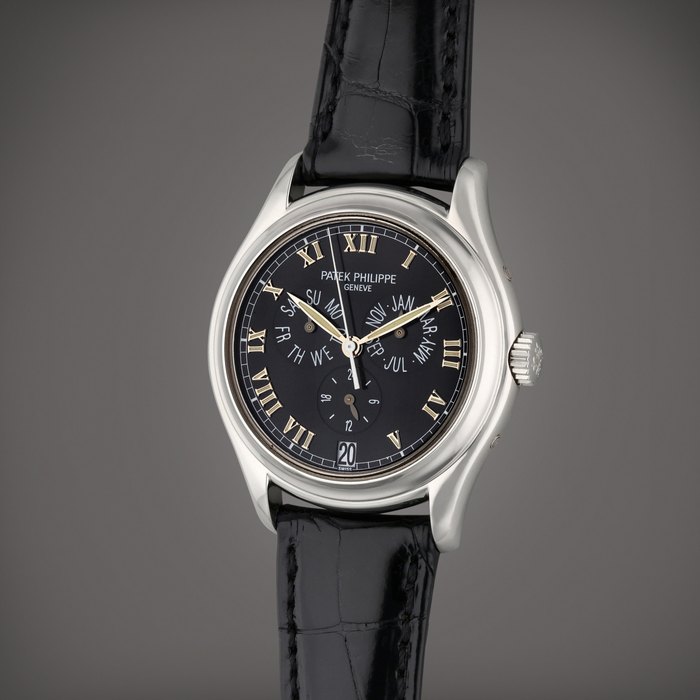 Patek Philippe Reference 5035P | A platinum automatic annual calendar wristwatch with 24 hour indication, Circa 2000