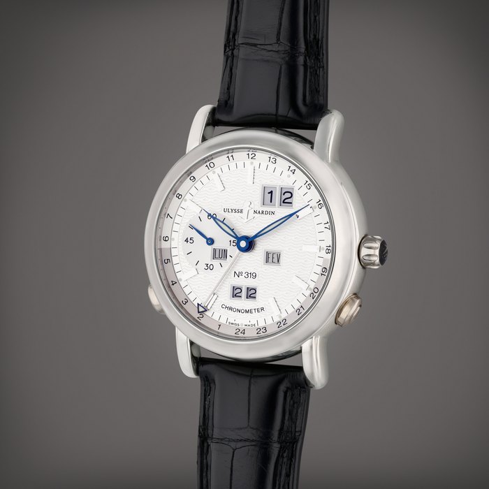 Ulysse Nardin Reference 329-80 GMT-Perpetual | A limited edition platinum automatic perpetual calendar dual time zone wristwatch with year, Circa 2003