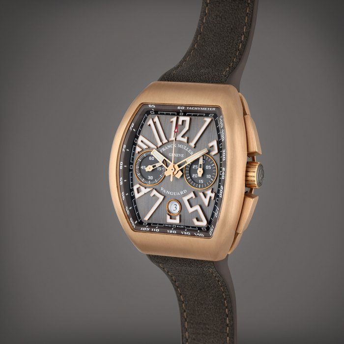 Franck Muller Reference V 45 00 DT Vanguard | A pink gold automatic tonneau-shaped chronograph wristwatch with date, Circa 2015