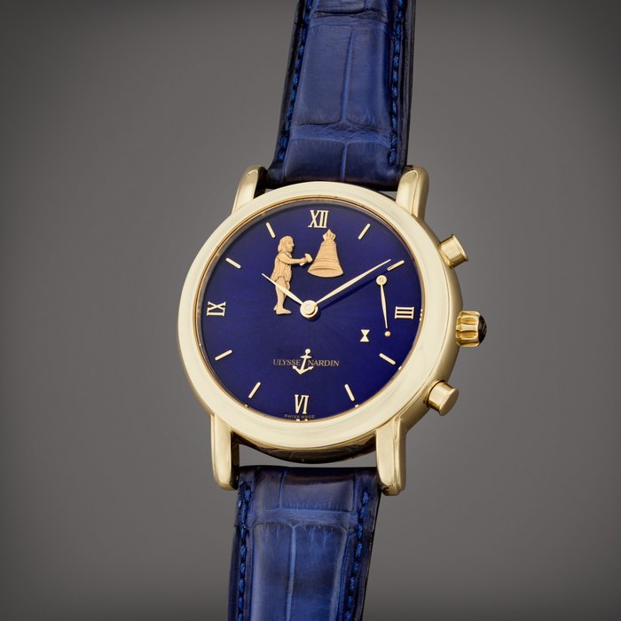 Ulysse Nardin Reference 751-22 San Marco | A yellow gold automatic hour repeating wristwatch with Jacquemart automaton and enamel dial, Circa 1995