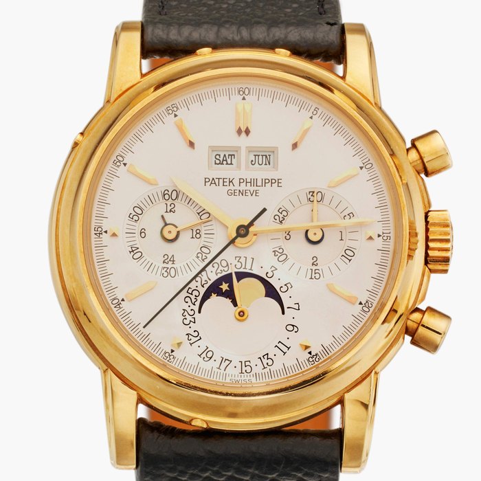Patek Philippe Reference 3970E '3rd Series' | A yellow gold perpetual calendar chronograph wristwatch with moon phases, leap year, and 24-hour indication, Circa 1992