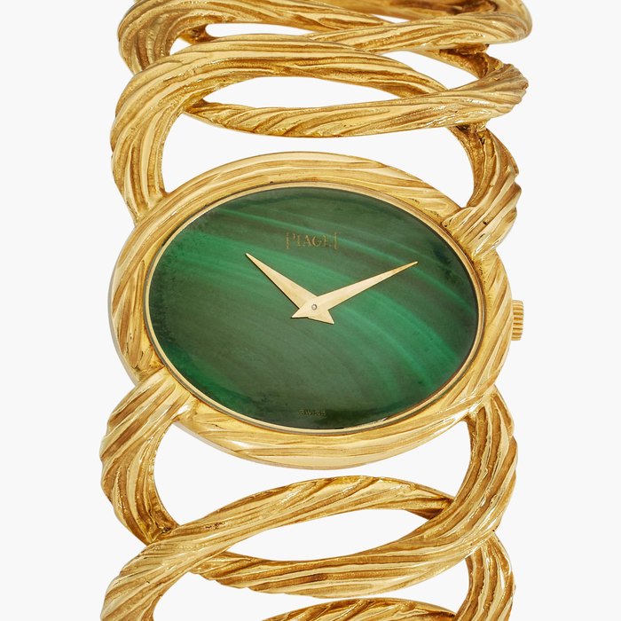 Piaget Reference 9852 D 65 | A yellow gold bracelet watch with malachite dial, Circa 1969