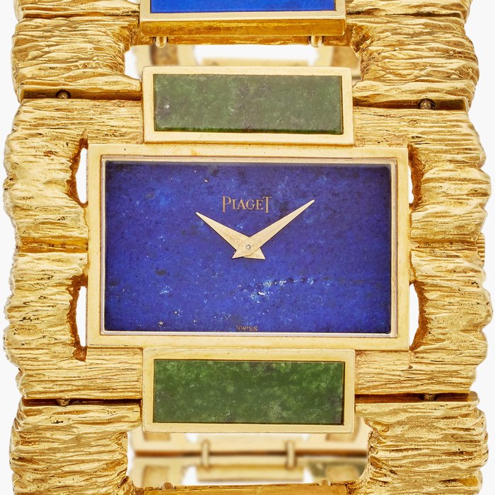 Piaget Reference 9212 D 76 | A yellow gold, lapis lazuli, and jade bracelet watch, Circa 1969