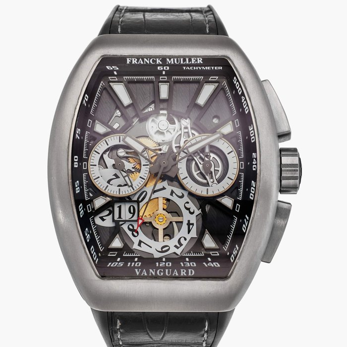 Franck Muller Reference V 45 CC GD SQT TT BR NR Vanguard Grande Date | A PVD-coated titanium semi-skeletonized automatic chronograph wristwatch with date, Circa 2015